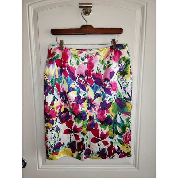 Jones New York Silk Blend Watercolor Pink Purple Floral Skirt Size 8 - Picture 2 of 8